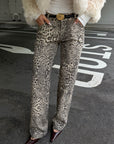 ROVENTE Leopard Print Straight-Leg Pants with Full-Length Silhouette