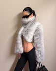 ROVENTE Plush Striped Cropped Bolero Jacket with Curved Front & Long Sleeves