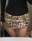 ROVENTE Plush Leopard Print Mini Skirt with Built-In Shorts