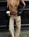 ROVENTE Low-Rise Suede-Look Wide-Leg Pants with Angled Front Pockets