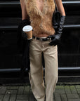 ROVENTE Low-Rise Suede-Look Wide-Leg Pants with Angled Front Pockets