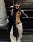 ROVENTE Low-Rise Suede-Look Wide-Leg Pants with Angled Front Pockets
