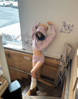 WARDEN EDGE Dusty Pink Cable Knit Hooded Sweater and Shorts Set