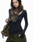IAMXIAA Slim-Fit V-Neck Knit Top with Thumbhole Sleeves