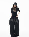 IAMXIAA Rhinestone Logo Wide-Leg Sweatpants