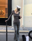 Rase le sol Deep Scoop Neck Slim Fit Knit Top