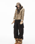 IAMXIAA Quilted Puffer Jacket with Faux Fur Scarf