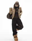 IAMXIAA Quilted Puffer Jacket with Faux Fur Scarf