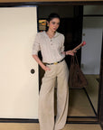 ROVENTE Low-Rise Suede-Look Wide-Leg Pants with Angled Front Pockets