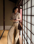 ROVENTE Low-Rise Suede-Look Wide-Leg Pants with Angled Front Pockets