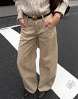 ROVENTE Low-Rise Suede-Look Wide-Leg Pants with Angled Front Pockets