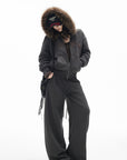 IAMXIAA Faux Fur Hooded Zip-Up Hoodie and Wide-Leg Sweatpants Set