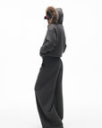 IAMXIAA Faux Fur Hooded Zip-Up Hoodie and Wide-Leg Sweatpants Set