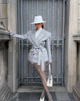 ROVENTE Double-Breasted Belted Blazer with Sculpted Shoulders & Peak Lapels
