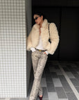 ROVENTE Curly Plush Cropped Jacket with Statement Collar & Rounded Front