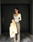 ROVENTE Leopard Print Straight-Leg Pants with Full-Length Silhouette