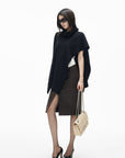 IAMXIAA Asymmetric Turtleneck Knit Cape Poncho