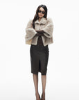 IAMXIAA Cropped Faux Fur Jacket with Statement Collar