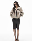 IAMXIAA Cropped Faux Fur Jacket with Statement Collar