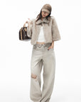 IAMXIAA Cropped Faux Fur Jacket with Statement Collar