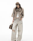 IAMXIAA Cropped Faux Fur Jacket with Statement Collar