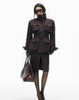 IAMXIAA Belted Utility Jacket with Stand Collar and Multi-Pocket Details