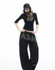 IAMXIAA Rhinestone Logo Wide-Leg Sweatpants