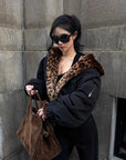 ROVENTE Reversible Leopard Hooded Bomber Jacket