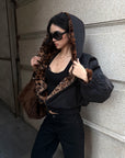 ROVENTE Reversible Leopard Hooded Bomber Jacket