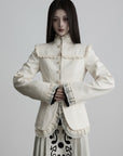 DOINDULGE Lace-Trim High-Neck Fitted Jacket