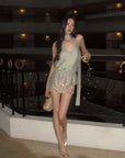 0122stepll Draped Halter Neck Tie Top