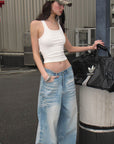 0122stepll Vintage Wash Wide-Leg Denim Pants