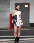 0122stepll Robe courte asymétrique à imprimé pinceau