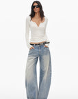 0122stepll Scoop Neck Button-Front Slim-Fit Long Sleeve T-Shirt