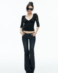 IAMXIAA Black Floral Lace Sweetheart Neck Fitted Top