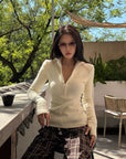 Hydrae Fitted Half-Zip Knit Top with Thumbholes