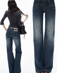 IAMXIAA Low-Rise Vintage Washed Wide-Leg Flared Jeans