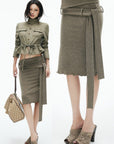 IAMXIAA Foldover Waist Tie-Detail Knit Midi Skirt