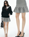 IAMXIAA Low-Rise Heather Grey Drop-Waist Ruffle Mini Skirt
