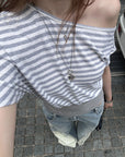 Rase le sol Off-Shoulder Striped Paneled Waist Top