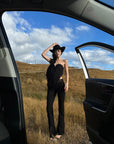ROVENTE Lace Trim Tie Waist Flared Pants