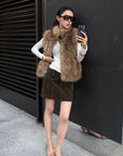 Hydrae Voluminous Faux Fur Sleeveless Vest with Oversized High Collar, Hidden Hook Closure & Relaxed Silhouette