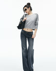 IAMXIAA Fringe Epaulette Cropped Long Sleeve Top