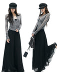 IAMXIAA Sheer Argyle Fuzzy Knit Cardigan