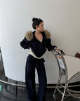 Hydrae Plush-Trim Zip-Up Hoodie & Wide-Leg Sweatpants Set
