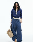 IAMXIAA Vintage Blue Cropped Zip-Up Hoodie