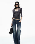 IAMXIAA Low-Rise Vintage Washed Wide-Leg Flared Jeans