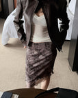 Hydrae Buckle Collar Moto Jacket & Layered Lace Skirt Set