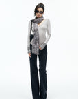 IAMXIAA Leopard Cuff Deep V-Neck Fitted Long Sleeve Top