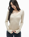IAMXIAA Lace-Trim Scoop Neck Fitted Long Sleeve Top